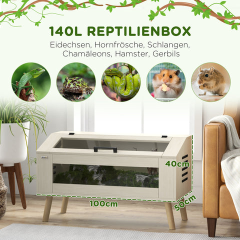 Rootz 140L Repilienbox - Lizard Terrarium - Reptile Enclosure - Heating Pillow Compatible - 100cm x 50cm x 60cm - Brown