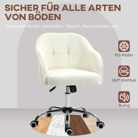 Rootz Ergonomic Home Office Chair - Desk Chair - Swivel Chair - Super Soft Teddy Fabric -White - 56cm x 61cm x 86cm