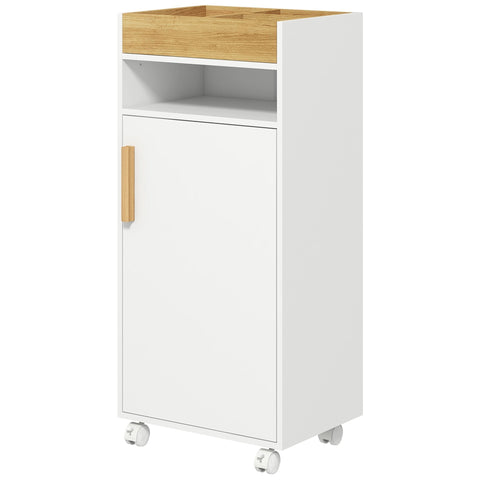 Rootz Bathroom Cabinet on Rollers - Mobile Storage Unit - Bathroom Organizer - Adjustable Shelves - 40 x 30 x 88 cm White Brown