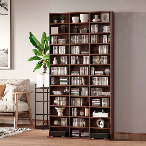 Rootz CD/DVD Shelf Storage Cabinet - Media Organizer - Adjustable Compartments - Holds 1116 CDs - 102 x 24 x 195 cm - Brown MDF Material