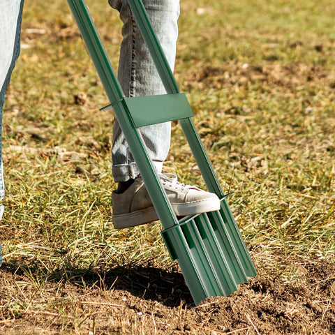 Rootz Manual Lawn Aerifier - Lawn Scarifier - Garden Aeration Tool - Promotes Lawn Health - 30cm Wide - Green