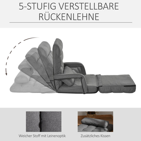 Rootz Sleeping Armchair - Upholstery Armchair - Convertible Chair - 5-Stage Recline - Grey - 78cm x 62cm x 70cm Sofa / 183cm x 62cm x 12cm Bed