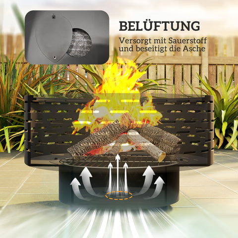 Rootz 3-in-1 Fire Bowl - Fireplace - Grill - Rust Resistant - Stainless Steel - 60cm x 60cm x 39cm