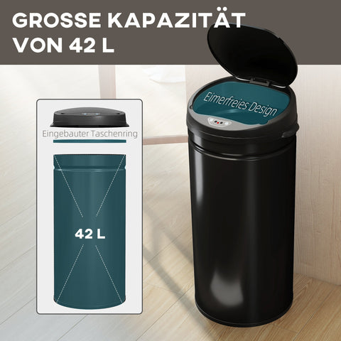 Rootz Touch-Free Sensor Waste Bin - Automatic Trash Can - Stainless Steel Bin - Soft-Close - 30.5cm x 30.5cm x 68cm - Black