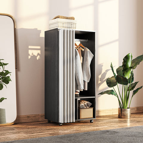 Rootz Mobile Wardrobe with Curtain - Portable Closet - Clothes Rail - Easy Mobility - 60cm x 40cm x 128cm