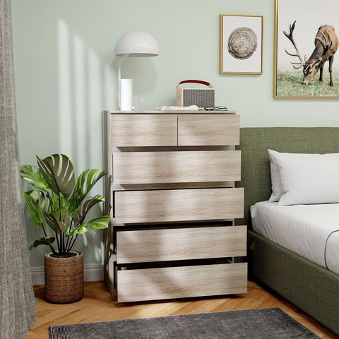Rootz 6 Drawer Cabinet - Storage Unit - Minimalist Chest - Brown - Spacious Storage - 80cm x 39cm x 115cm