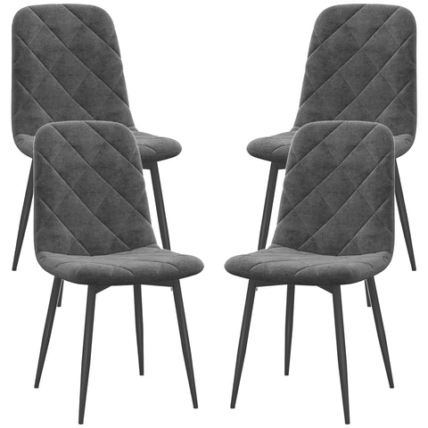 Rootz Grey Velvet Dining Chairs Set - Upholstered Kitchen Chairs - Metal Legs - Comfortable Backrest - 45cm x 54cm x 87cm