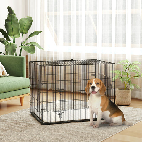 Rootz Dog Cage - Transport Cage - Foldable Dog Carrier - Safe Locks - 91cm x 62cm x 68cm - Black
