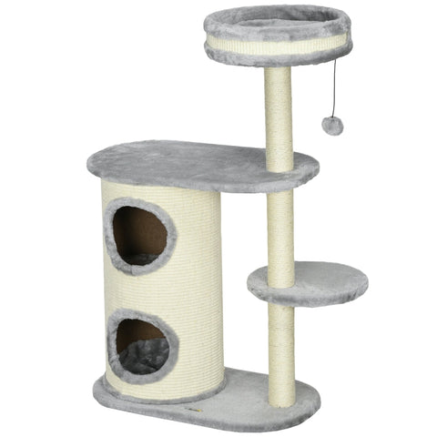 Rootz Cat Climbing Tree - Scratching Post - Cat Tree Tower - Cat Activity Center - Plush - Sisal Rope - Entertainment - 59cm x 35cm x 100cm
