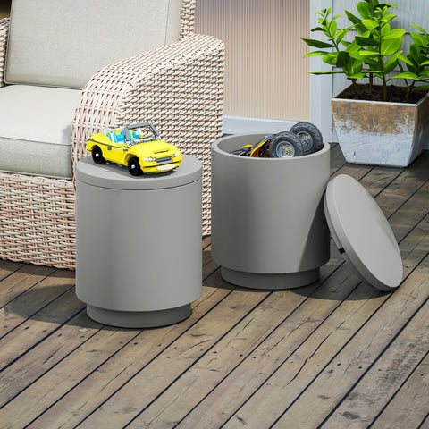 Rootz Outdoor Side Table - Cooler Ice Bucket - Grey Concrete - Keeps Drinks Chilled - Ø37.5 x 43.5H cm