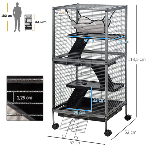 Rootz Small Animal Cage - Rollable Rodent Habitat - 3 Tier Pet Enclosure - Easy Mobility - 52cm x 52cm x 113.5cm