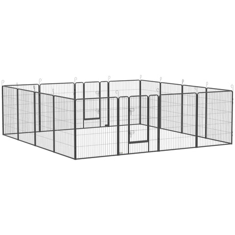 Rootz Puppy Run - Modular Design - 16 Panel - 2 Door - Weatherproof - Steel - Gray - 3.2 x 3.2 x 1m
