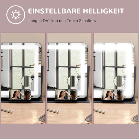 Rootz Rotatable Black LED Make-up Mirror - Vanity Mirror - Cosmetic Mirror - USB Connection - 3 Light Modes - 62.5x14x52 cm