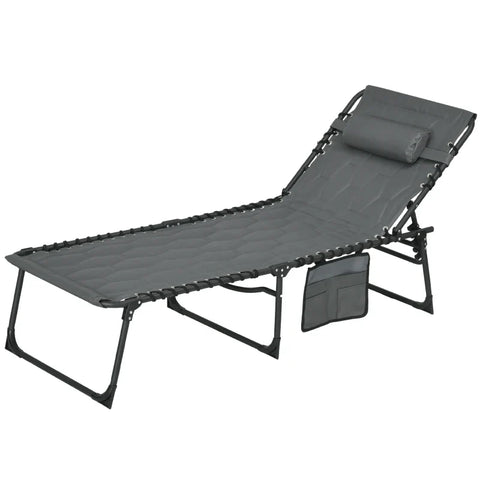 Rootz Sun Lounger - Deck Chair - Garden Lounger - Foldable - Including Cushion - Weatherproof - Oxford Fabric-polyester - Gray - Black - 188cm X 65cm X 36cm