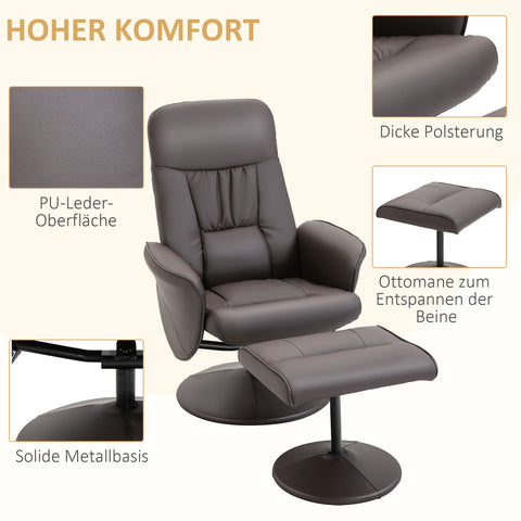 Rootz Recliner Armchair with Footstool Set - Relaxation Chair - Lounge Seat - Adjustable Backrest - Synthetic Leather - 76cm x 81cm x 101cm