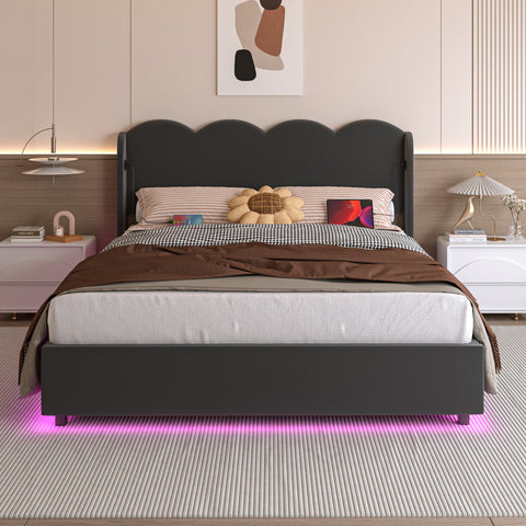 Rootz Double Bed Frame - Padded Bed - Velvet Bed - Hydraulic Storage - USB Charging - 205cm x 168cm x 96cm