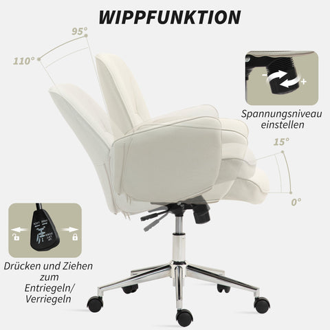 Rootz Office Chair - Desk Chair - Executive Seat - Height Adjustable - 67cm x 69cm x 92-102cm - White