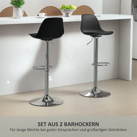 Rootz 2 Set Bar Stools - Bar Chairs - Swivel Chairs - Height Adjustable Comfort - 42x38x82-104 cm - Black and Silver
