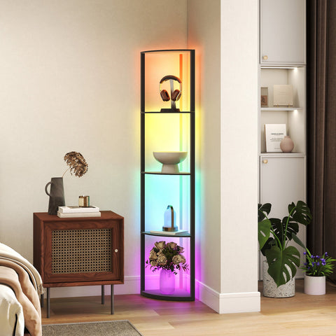 Rootz LED Floor Lamp - Dimmable Standing Light - RGB Lamp with Shelf - Remote-Controlled - Space-Saving Design - 42cm x 29.5cm x 163cm