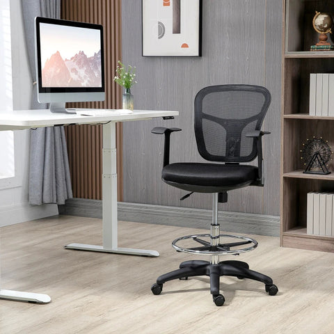Rootz Office Chair - Drawing Chair - Desk Chair - Computer Chair - Including Footrest - Height Adjustable - Black - 59 x 59 x 115 cm