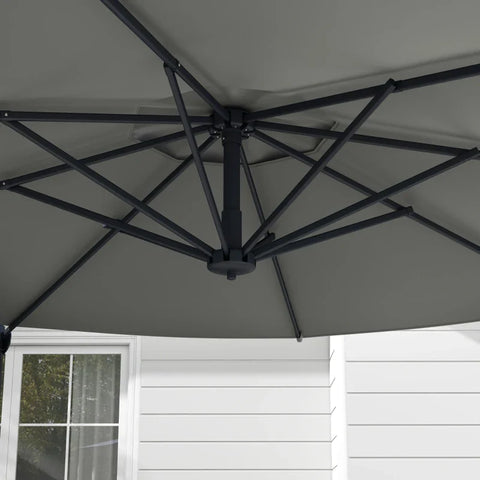 Rootz Cantilever Umbrella - Hanging Umbrella - Parasol - Tilting - Rotating - Hand Crank - Wind Hood - Metal Pole - Dark Gray - 294cm x 294cm x 242cm