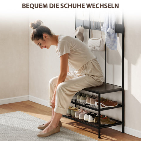 Rootz 3-in-1 Cloakroom Stand - Clothes Hook - Shoe Shelf - Organize Efficiently - 91cm x 36cm x 180cm