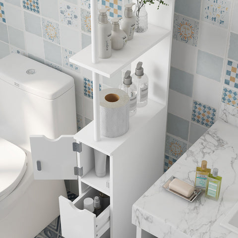 Rootz Bathroom Cabinet - Storage Unit - Organizer - Space Saver - Secured with Anti-Tipping - 15 x 33 x 136.5 cm White