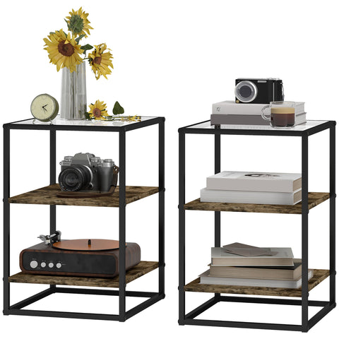 Rootz Set of 2 Glass Top Side Tables - Coffee Tables - End Tables - Modern Elegance - 37L x 40W x 55.5H cm