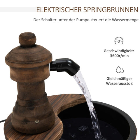 Rootz Garden Fountain - Decorative Barrel Fountain - Wooden Bucket Water Feature - Weather-Resistant - Adjustable Water Flow - Easy Assembly - Ø27 x 37 cm - Fir Wood + Metal