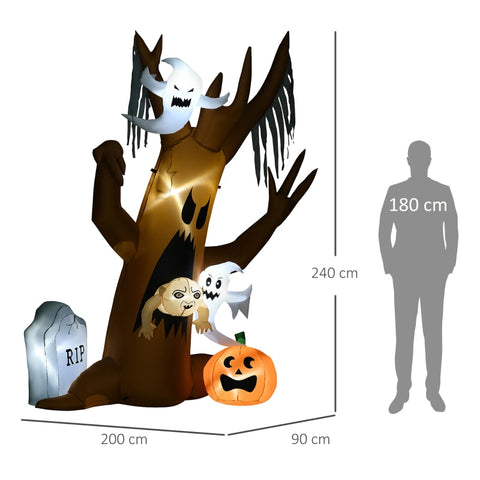 Rootz 8ft Ghost Tree Halloween Decoration - Inflatable LED Lighted Yard Decor - Spooky Outdoor Display - Easy Setup - Weather-Resistant Polyester - 200cm x 90cm x 240cm