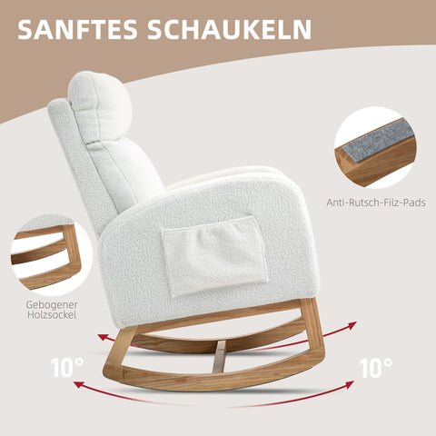 Rootz Rocking Chair - Relaxation Chair - Nursing Chair - Thick Padding - 70cm x 96cm x 107cm - White