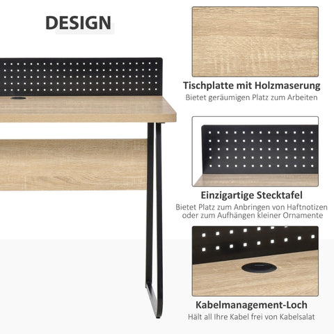 Rootz Folding Desk Office Table - Minimalist Desk - Workspace Table - Spacious Table Top - Practical Pegboard - Cable Management - 110W x 48D x 90H cm - Chipboard and Metal