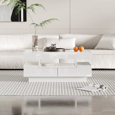 Rootz Coffee Table - Living Room Table - LED Table - High Gloss Luxury Look - 80L x 50W x 36H cm