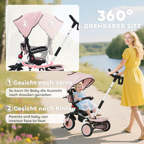 Rootz Children's Director Buggy - Stroller - 6-in-1 Tricycle - Adjustable & Foldable - 111.5cm x 98cm - Pink and Black- Enhances Child-Parent Bonding