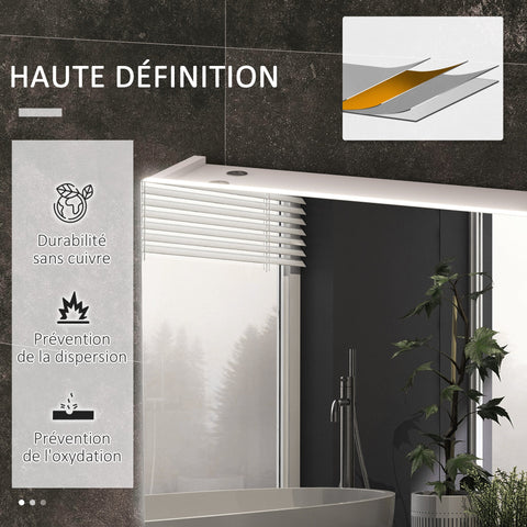 Rootz LED Wall Mirror Cabinet - Bathroom Mirror - Vanity Cabinet - Clear Reflection - 90L x 15B x 70H cm