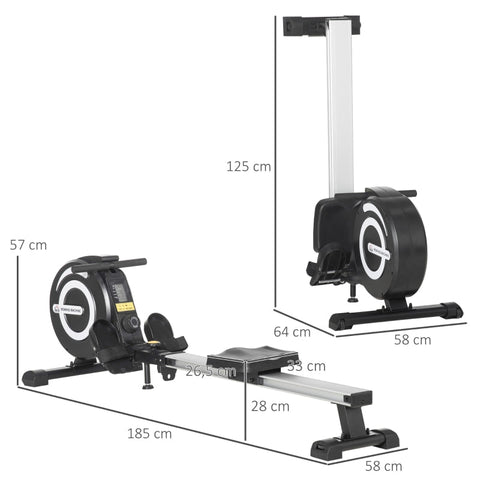 Rootz Foldable Rowing Machine - Magnetic Resistance - Home Workout Equipment - LCD Display - Adjustable Seat - 185cm x 58cm x 57cm