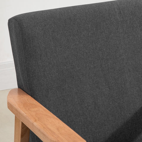 Rootz Lounge Chair - Relaxation Chair - Single Chair - High Comfort - Hevea Wood Frame - Dark Linen Fabric - 68.5cm x 78.5cm x 75cm