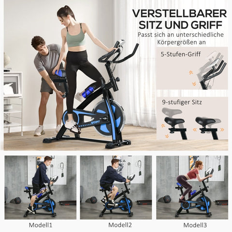 Rootz Exercise Bike - Indoor Cycling Bike - Quiet Belt Drive - Adjustable Resistance - LCD Monitor - Blue - 118cm x 50cm x 105-115cm