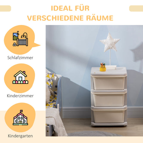 Rootz Children's Storage Box - 3 Large Drawers - Kid-Friendly Organizer - Safety Rounded Edges - 37x37x56.5 cm