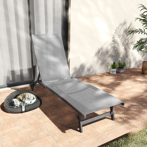 Rootz Sun Lounger - Outdoor Recliner - Adjustable Backrest - Breathable Comfort - 195 x 66 x 34 cm - Grey