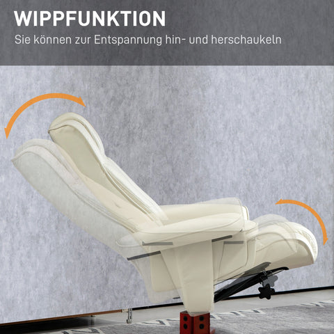 Rootz Relaxation Chair with Stool - Recliner Chair - Lounger - Tilting Backrest for Comfort - 84cm x 84cm x 104cm  White