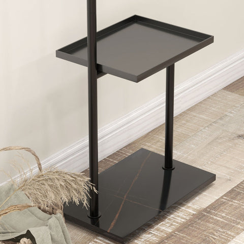 Rootz Coat Stand - Freestanding Coat Rack - Clothes Rail - 3 Hooks - Storage Compartment - Stable Steel Construction - Black - 45cm x 28cm x 148cm