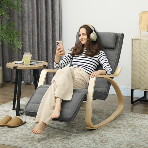 Rootz Rocking Chair - Recliner - Massage Chair - Lumbar Heating - 67cm x 106cm x 92cm - Grey