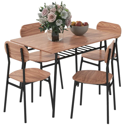 Rootz Dining Group Tafelstoelen - Eetkamertafel - Keukentafel - Industrieel Design - MDF-Staal - Bruin - 110 Cm X 70 Cm X 75 Cm