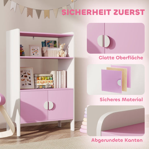 Rootz Children's Bookshelf - Kid's Bookcase - Storage Unit - Anti-Tipping Design - 60L x 100H cm - Pink & White