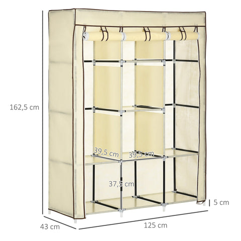 Rootz Fabric Cabinet Storage Solution - Wardrobe Closet - Clothes Organizer - Dust Protection - 125cm x 43cm x 162.5cm