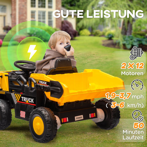 Rootz Electric Dump Truck Ride-On Car - Children's Vehicle - Kids Tractor - Tilting Load Area - Lights & Music - 97cm x 63cm x 53cm