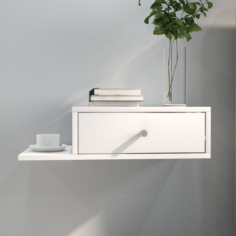 Rootz Set of 2 Wall Bedside Tables - Side Shelf - Storage Drawer - Space-Saving Design - 55W x 30D x 15H cm White MDF
