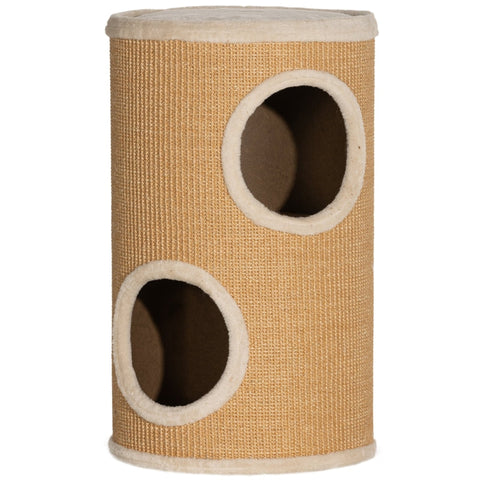 Rootz Cat Tower Barrel - Multi-Level Cat Activity Center - Scratching Posts - Plush Padded Corners - Sisal Exterior - Brown&Beige - 35cm x 60cm