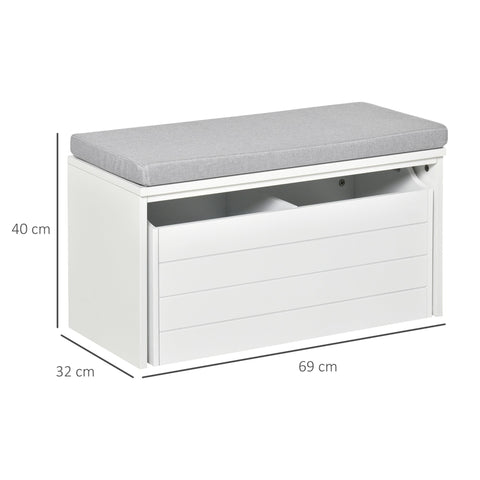 Rootz Shoe Cabinet Bench - Shoe Storage - Bench with Drawer - Comfortable Seating - MDF White - 69cm x 32cm x 40cm